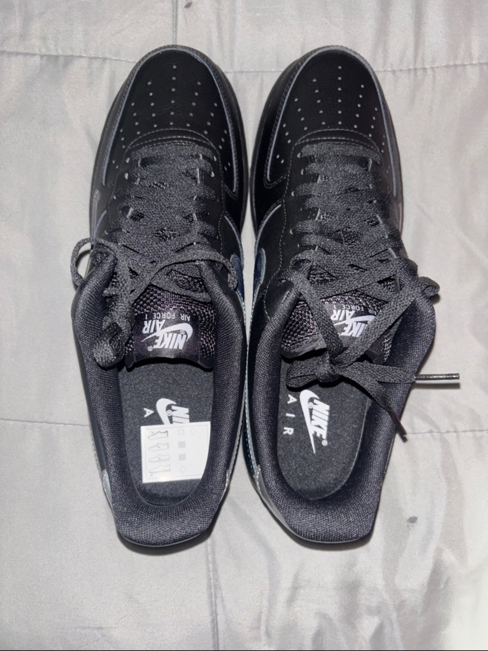 Air Force 1Nike Black Leather Low-Top Sneakers with Teal Swoosh size 11.5 - Picture 4 of 6